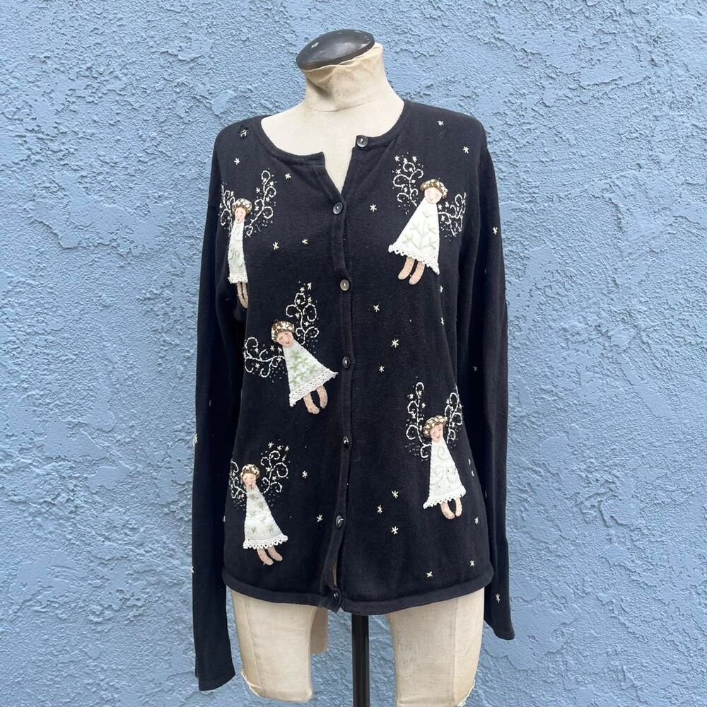 Angel Emrbodiered cardigan sweater Size medium